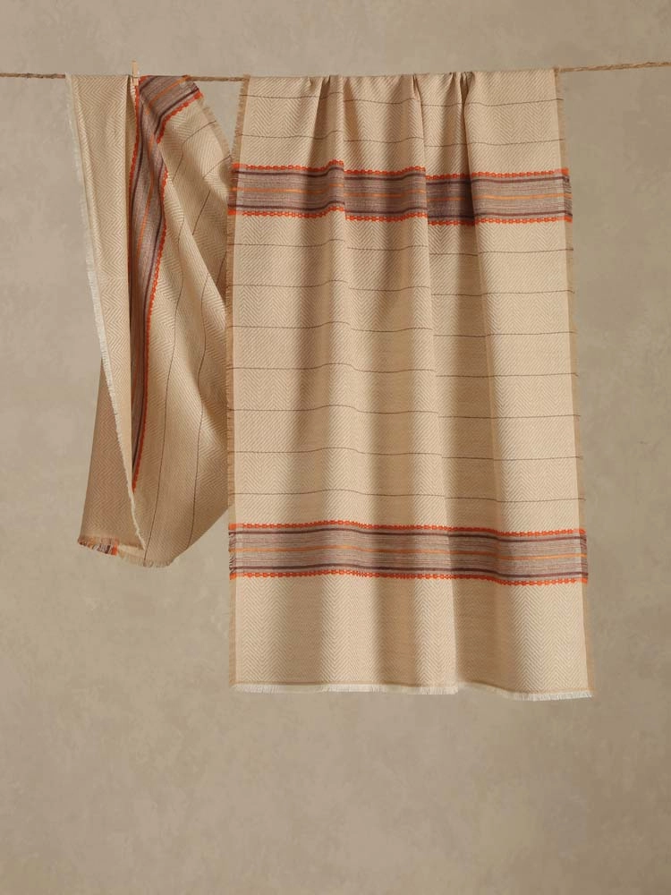 ImageAxis Stripes Wool Blend Stole – Opulent Offwhite
