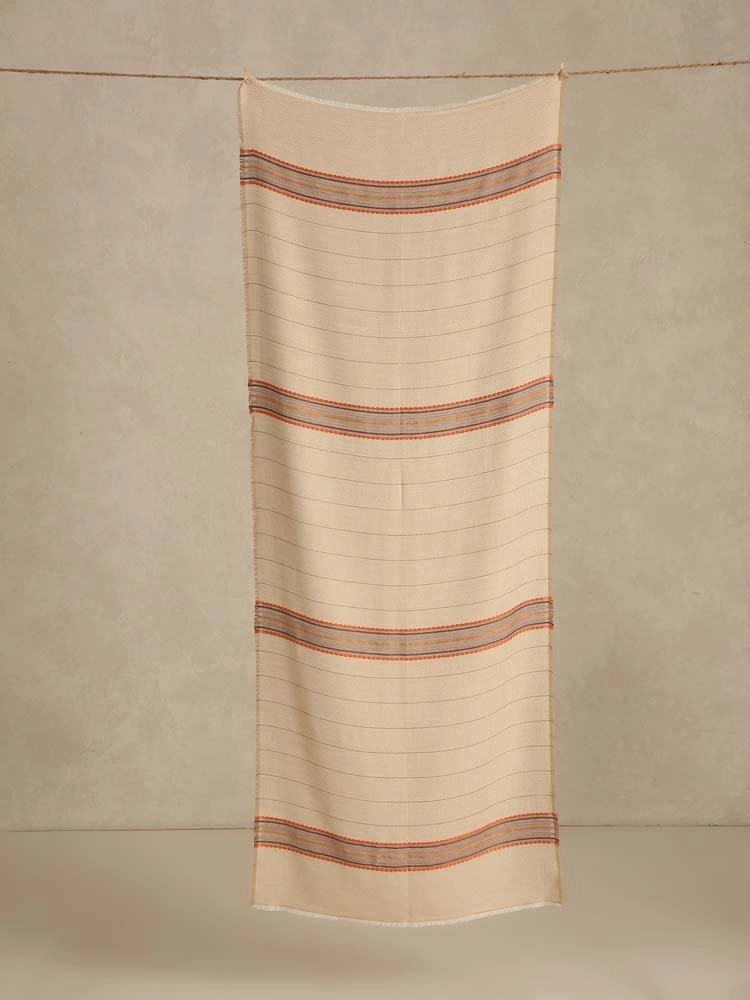 ImageAxis Stripes Wool Blend Stole – Opulent Offwhite