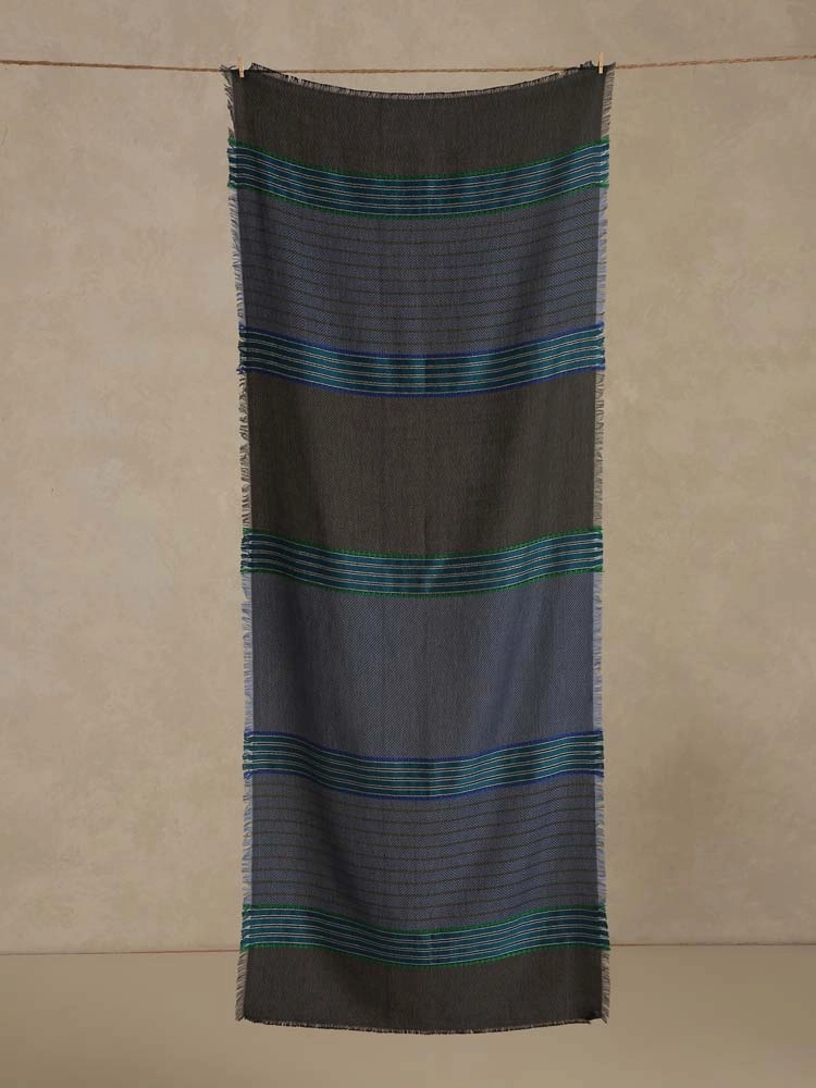 ImageAxis Stripes Wool Blend Stole – Denim, Grey