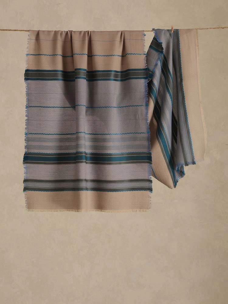 ImageAxis Stripes Wool Blend Stole – Fawn, Blue