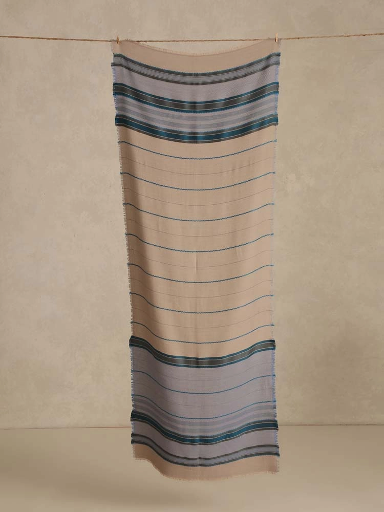 ImageAxis Stripes Wool Blend Stole – Fawn, Blue