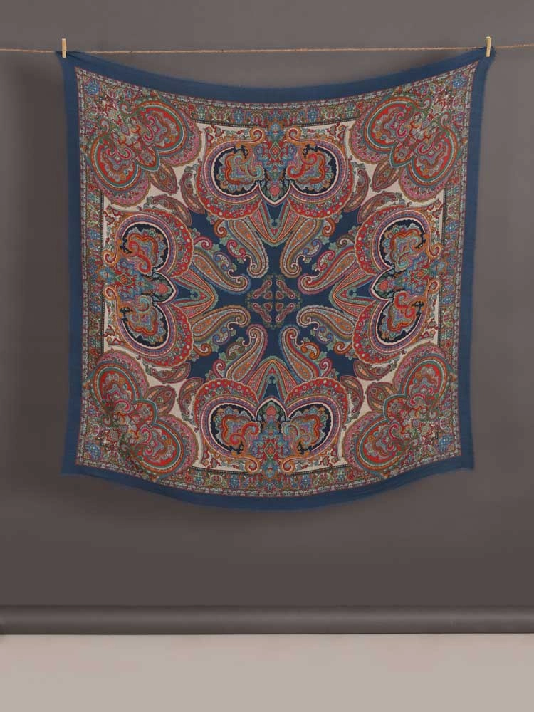 ImageBoteh Mehr Paisley Wool Silk Foulard – Navy, Multi