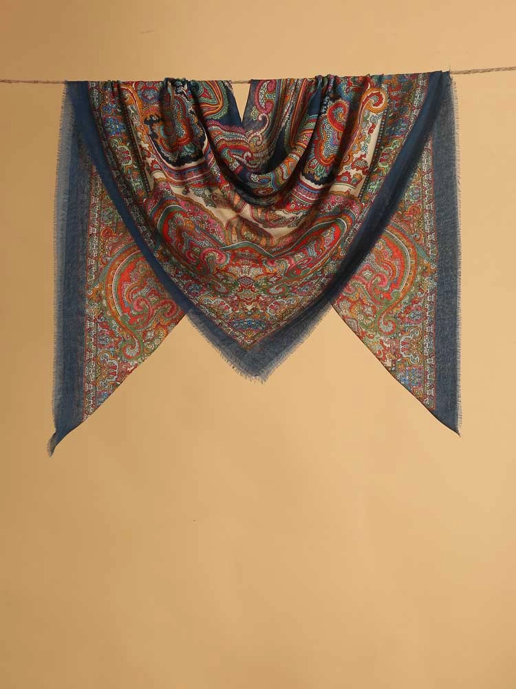 ImageBoteh Mehr Paisley Wool Silk Foulard – Navy, Multi