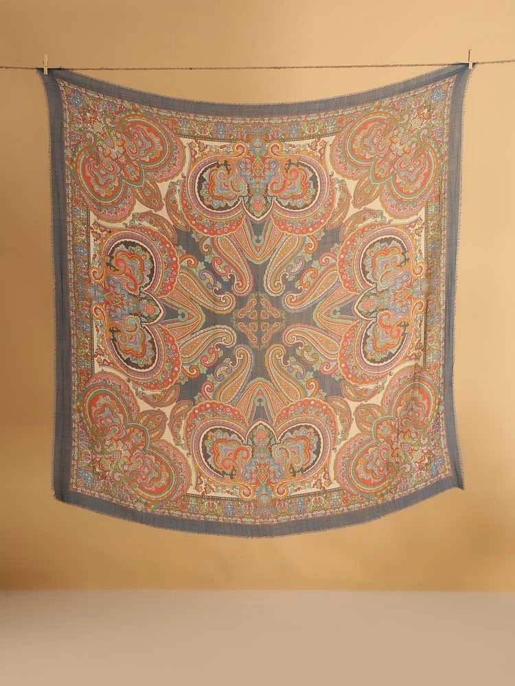 ImageBoteh Mehr Paisley Wool Silk Foulard – Navy, Multi