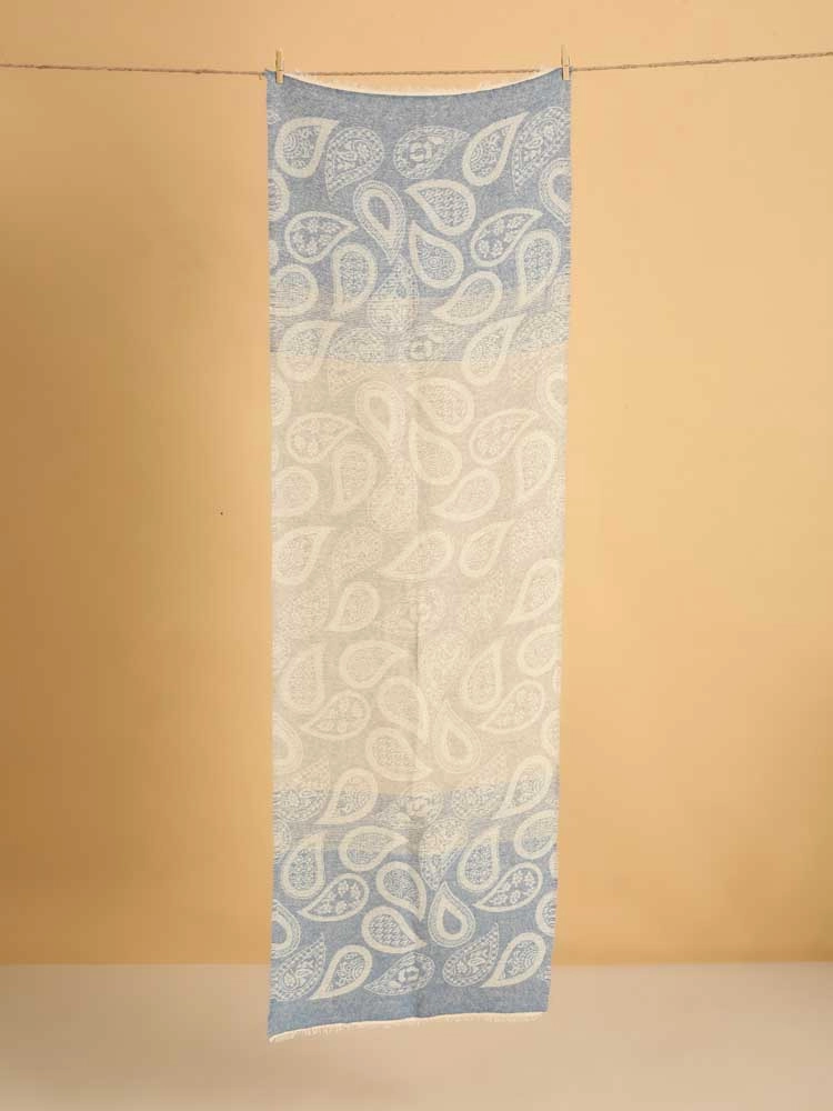 ImageBoho Paisley Wooly Blend Stole – Baby Blue, Sand