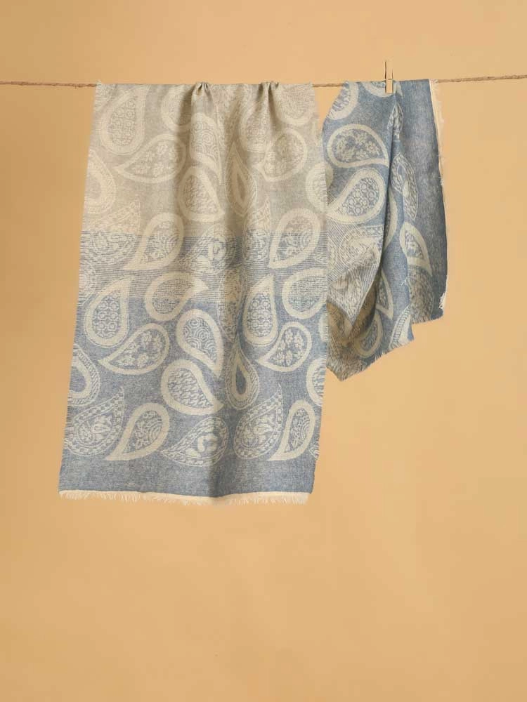 ImageBoho Paisley Wooly Blend Stole – Baby Blue, Sand