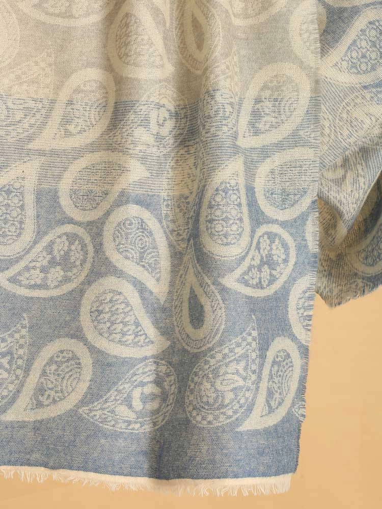 ImageBoho Paisley Wooly Blend Stole – Baby Blue, Sand