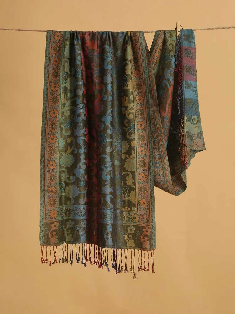ImageJaaldar Silky Viscose Stole – Sapphire Green, Blue