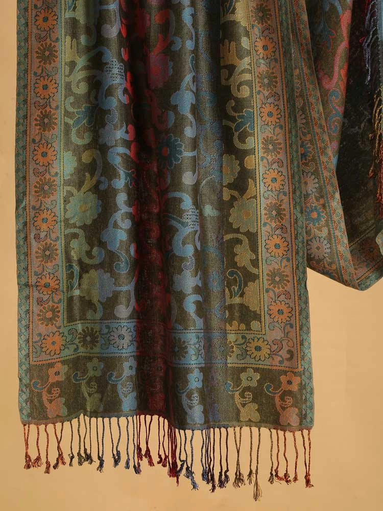 ImageJaaldar Silky Viscose Stole – Sapphire Green, Blue