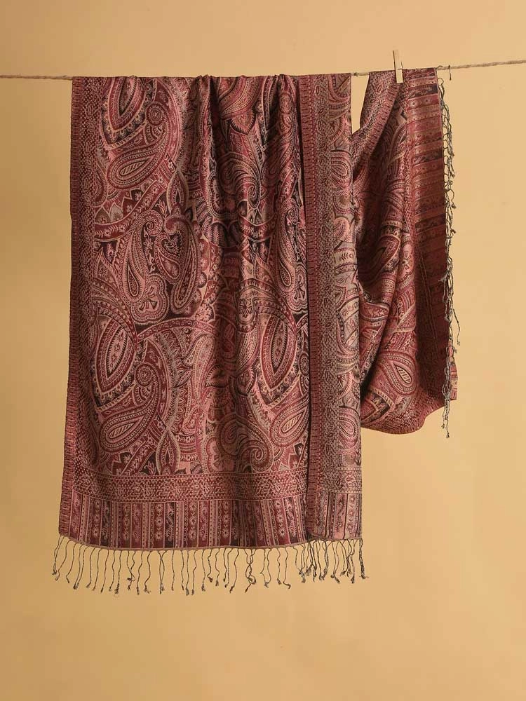 ImageAntique Paisley Silk Blend Stole – Sangria Plum