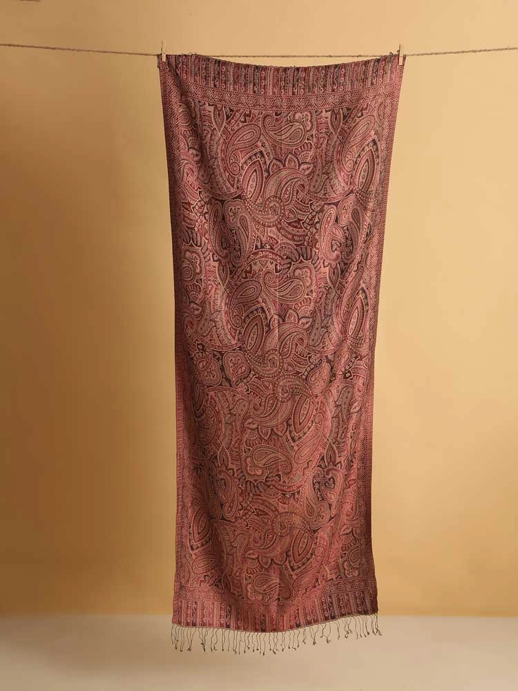 ImageAntique Paisley Silk Blend Stole – Sangria Plum