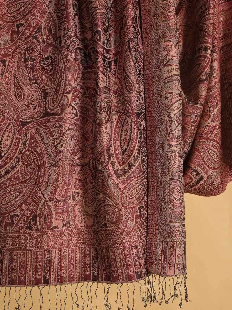 ImageAntique Paisley Silk Blend Stole – Sangria Plum