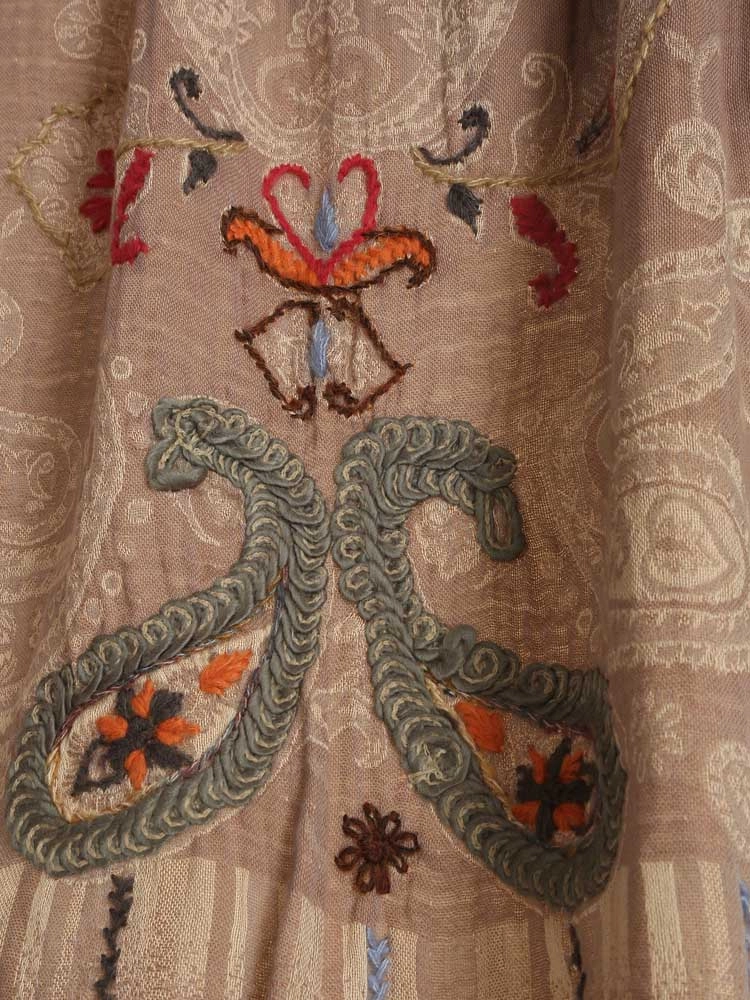ImageFawn Beige Paisley Hand Emb Cotton Stole