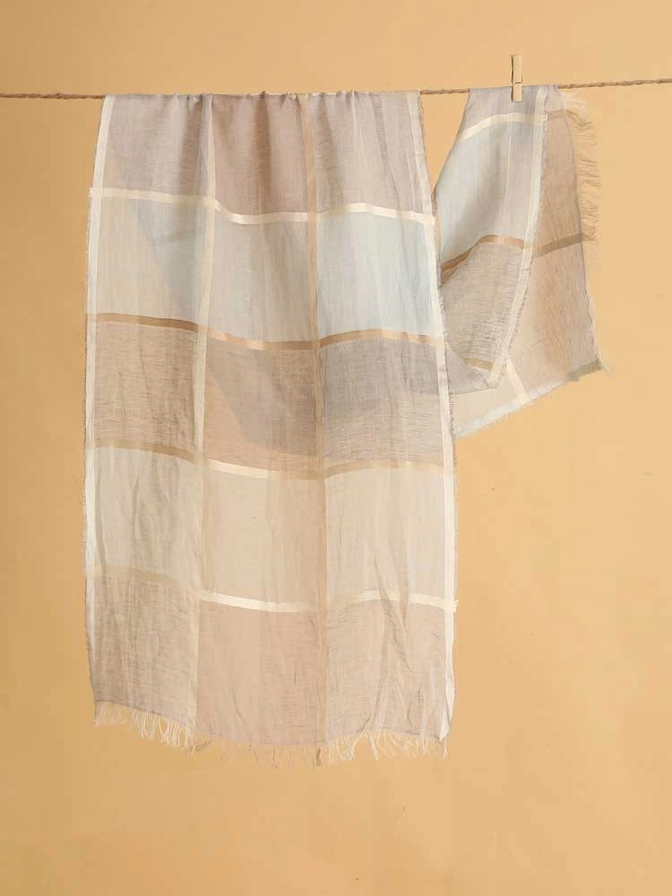 ImageSvala Checks Linen Silk Blend Stole – Blush Blue