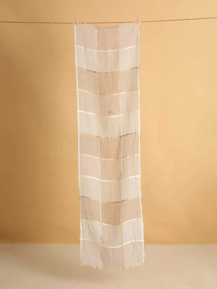 ImageSvala Checks Linen Silk Blend Stole – Blush Blue