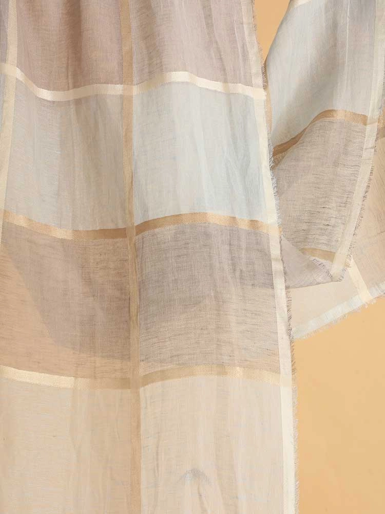 ImageSvala Checks Linen Silk Blend Stole – Blush Blue