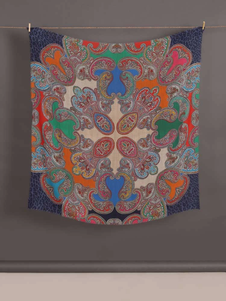 ImageAmra Lata Paisley Wool Silk Foulard – Beige, Blue
