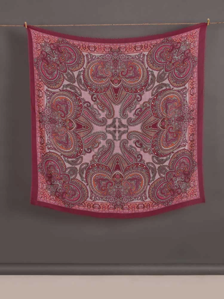 ImageBoteh Mehr Paisley Wool Silk Foulard – Quartz Pink