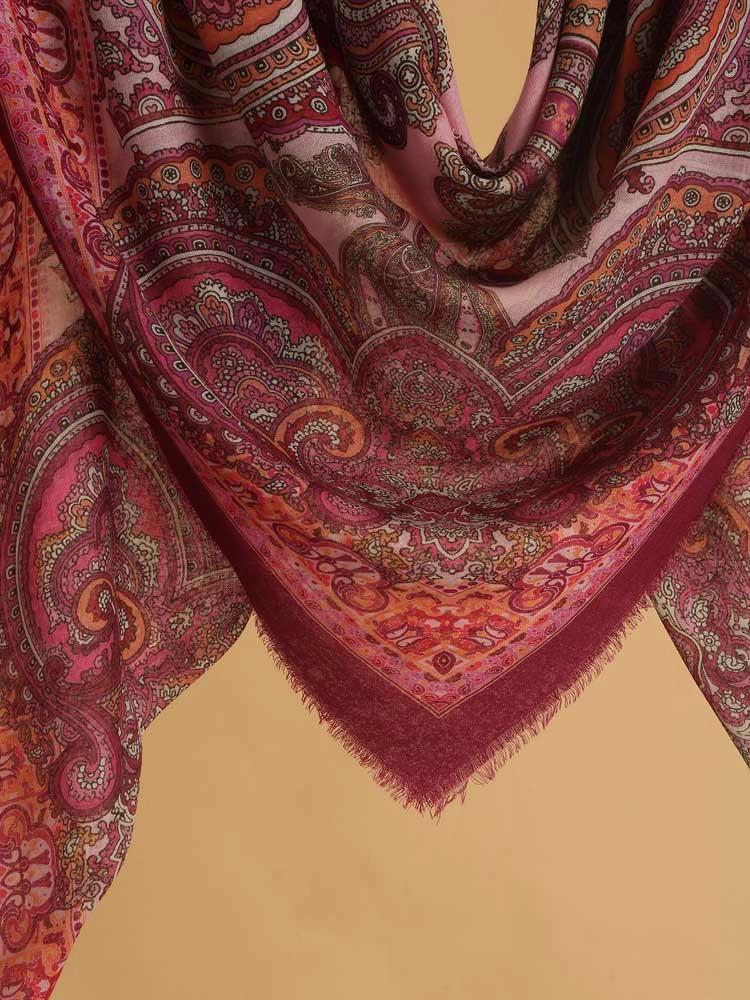 ImageBoteh Mehr Paisley Wool Silk Foulard – Quartz Pink