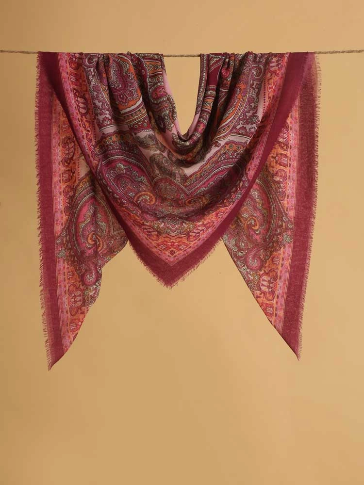 ImageBoteh Mehr Paisley Wool Silk Foulard – Quartz Pink