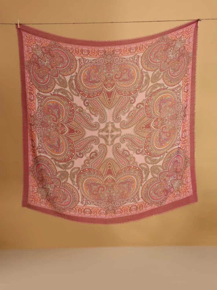 ImageBoteh Mehr Paisley Wool Silk Foulard – Quartz Pink