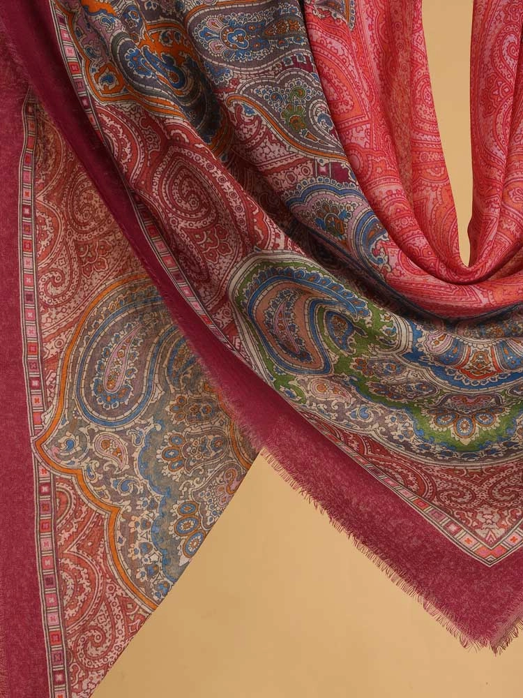 ImageBoteh Noor Paisley Wool SIlk Foulard – Rose Pink