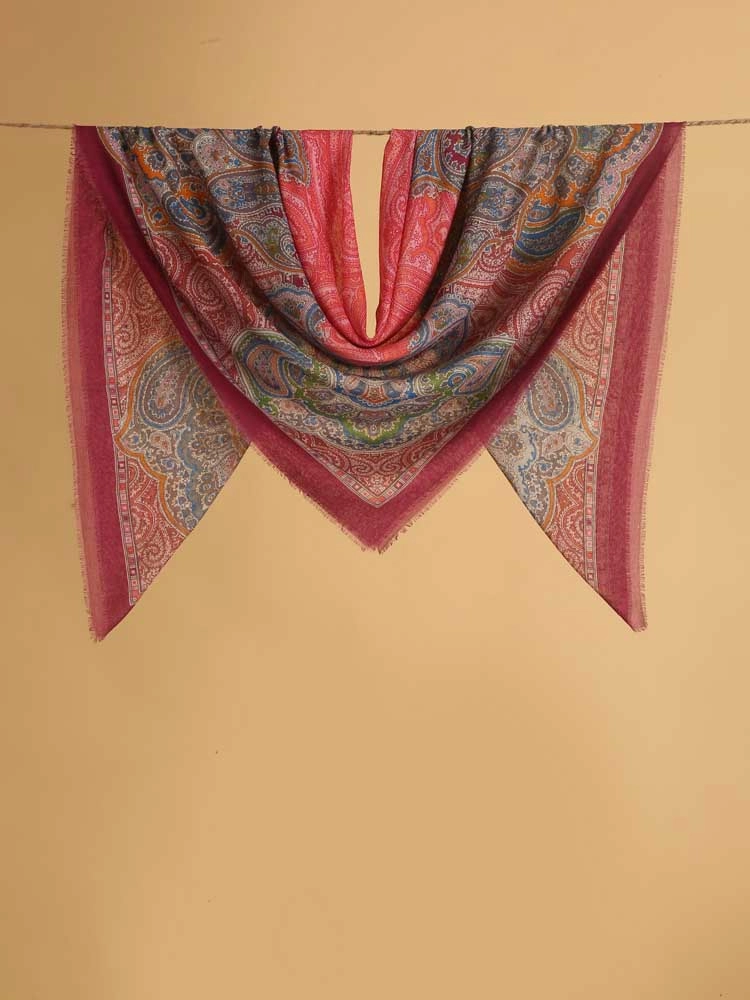 ImageBoteh Noor Paisley Wool SIlk Foulard – Rose Pink