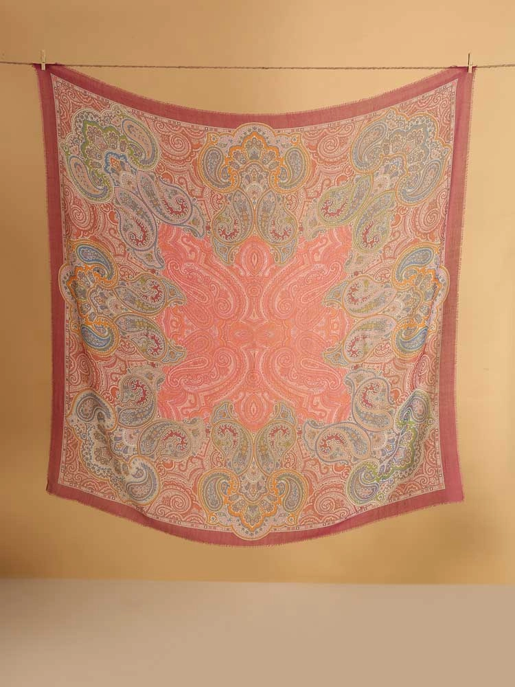 ImageBoteh Noor Paisley Wool SIlk Foulard – Rose Pink