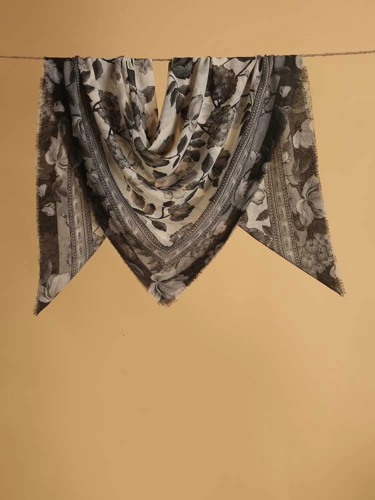 ImageZahr Noor Wool Silk Square Stole – Monochrome B&W