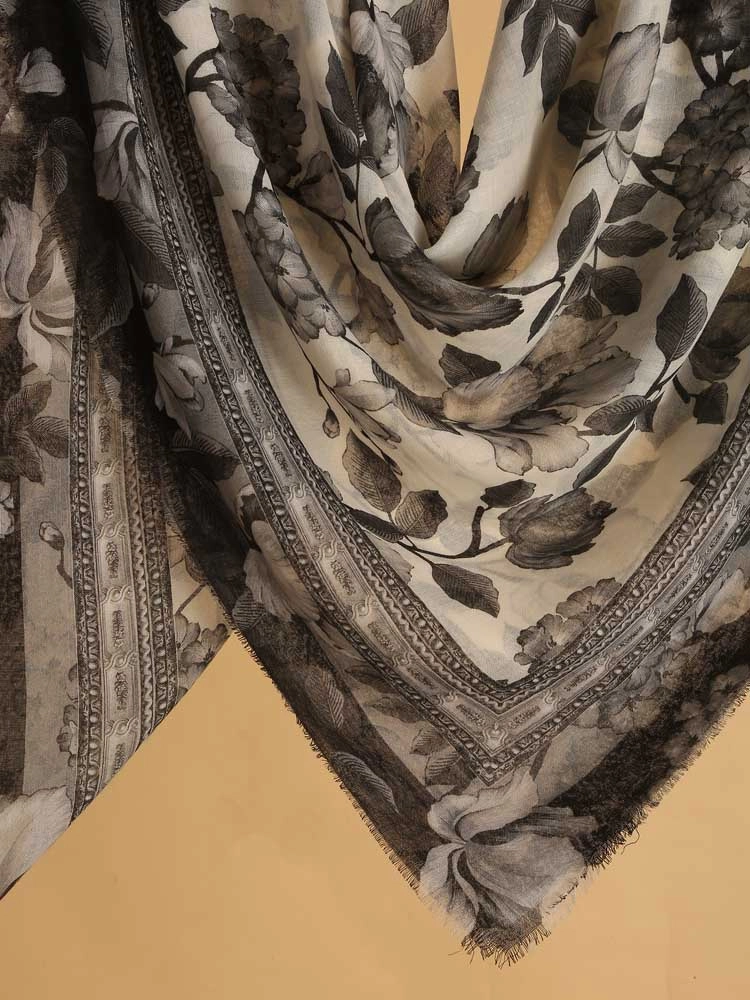 ImageZahr Noor Wool Silk Square Stole – Monochrome B&W