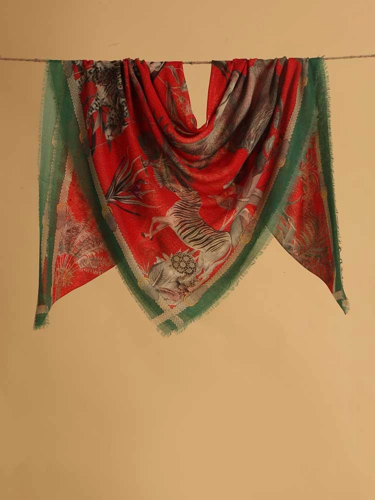 ImageVan Leela Wool Silk Square Stole – Crimson Red