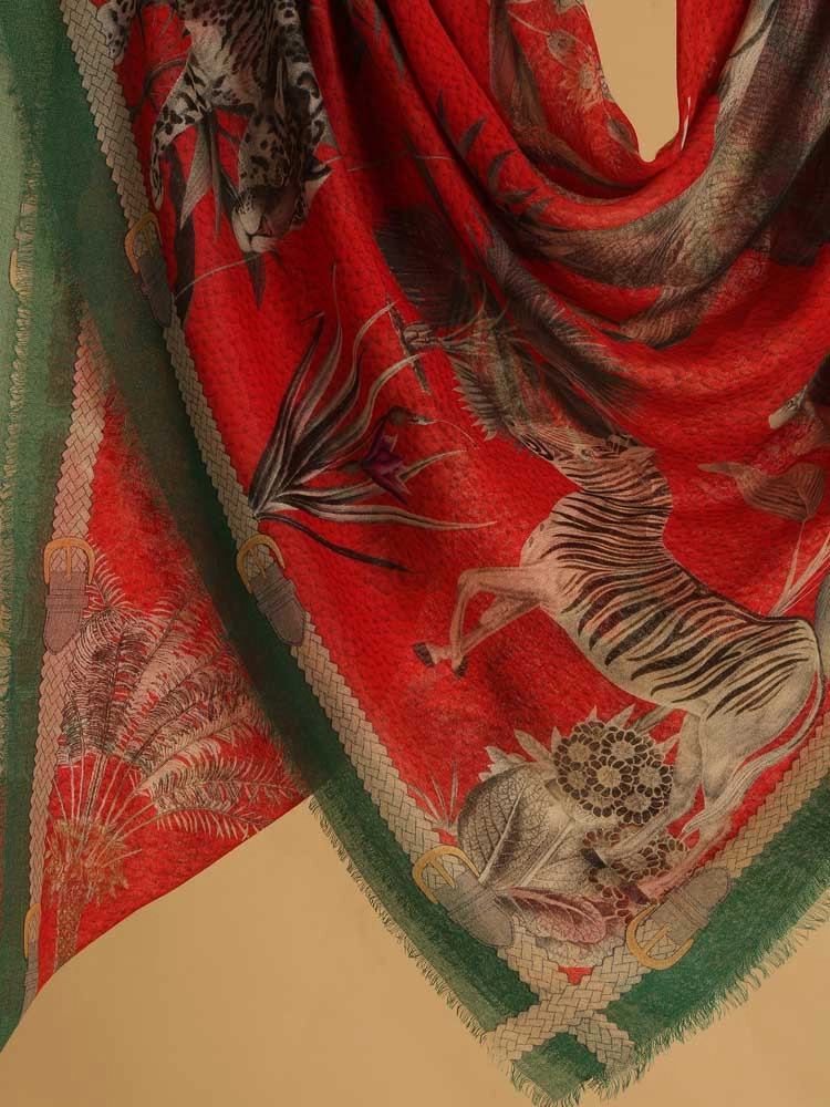 ImageVan Leela Wool Silk Square Stole – Crimson Red