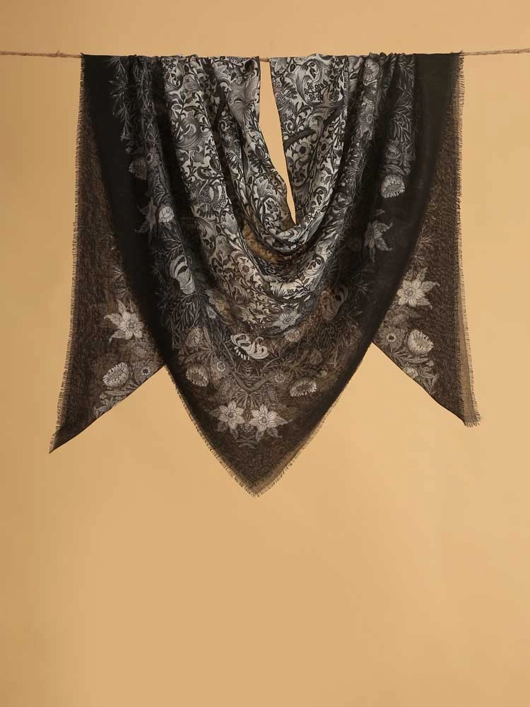 ImageHeritage Garden Wool SIlk Foulard – Steel Grey