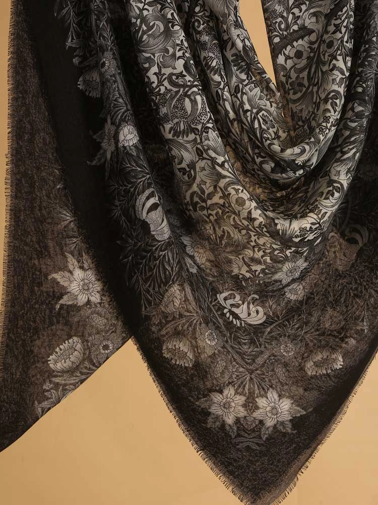 ImageHeritage Garden Wool SIlk Foulard – Steel Grey