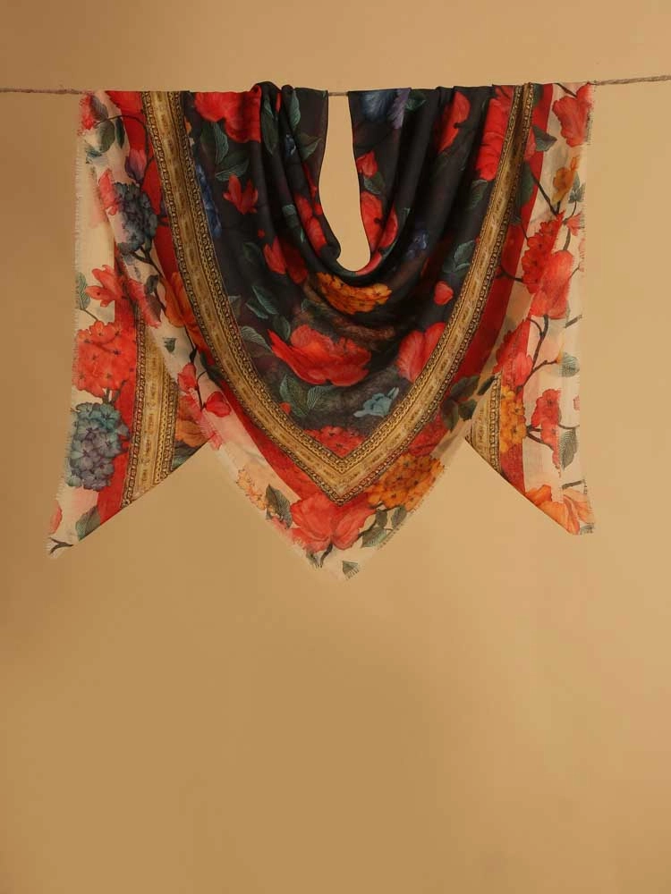 ImageZahr Noor Wool Silk Square Stole – Grey, Multi