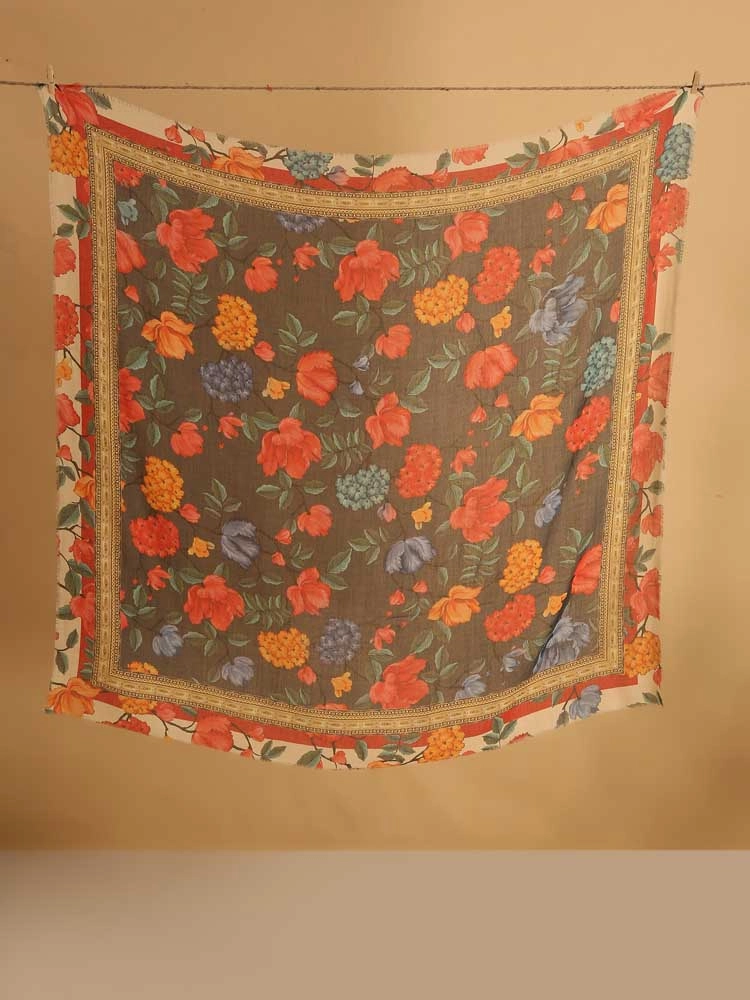 ImageZahr Noor Wool Silk Square Stole – Grey, Multi