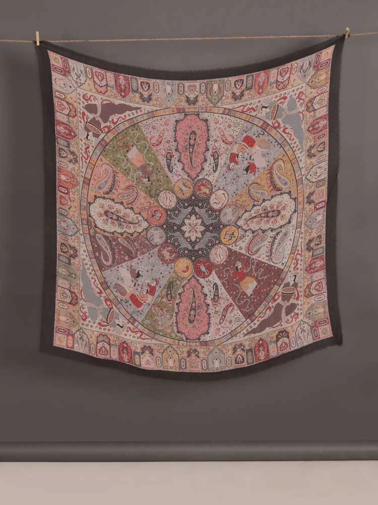 ImageSultan’s Story Wool Silk Foulard –  Pink, Black