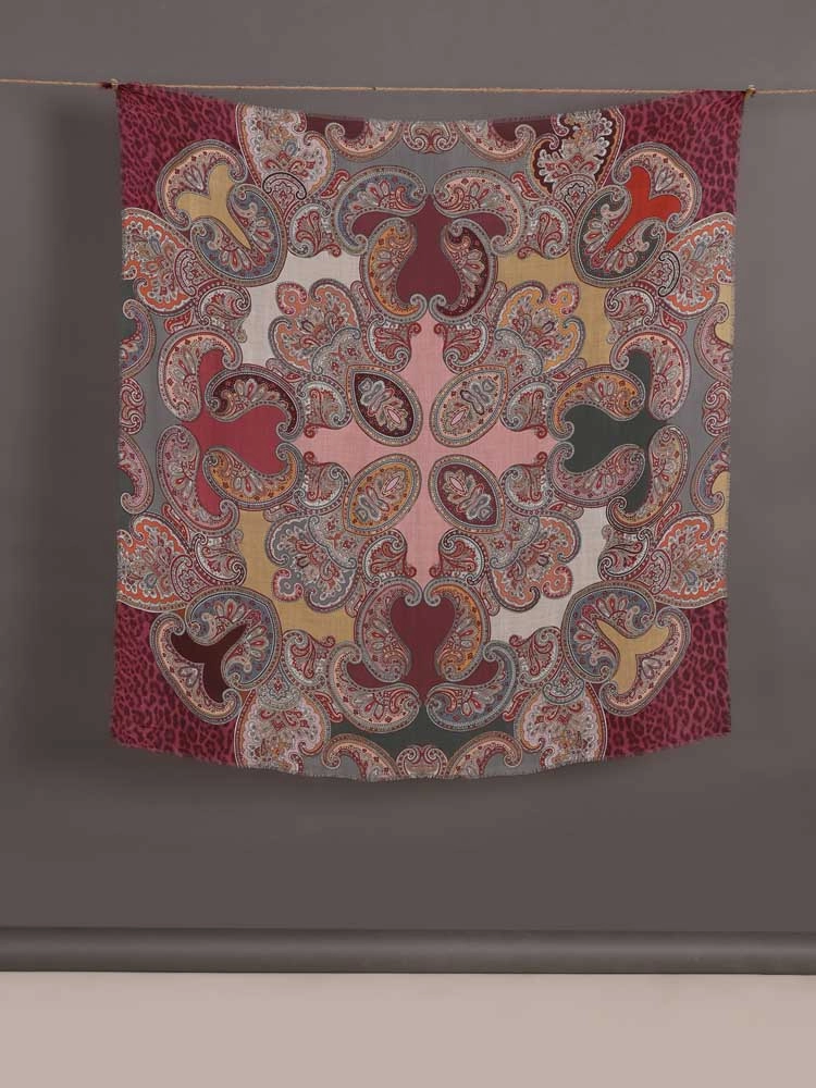 ImageAmra Lata Paisley Wool Silk Foulard – Wine, Multi