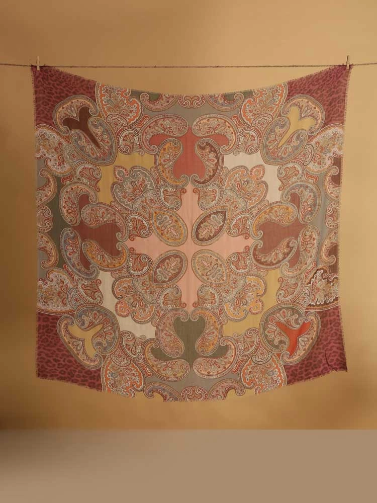 ImageAmra Lata Paisley Wool Silk Foulard – Wine, Multi