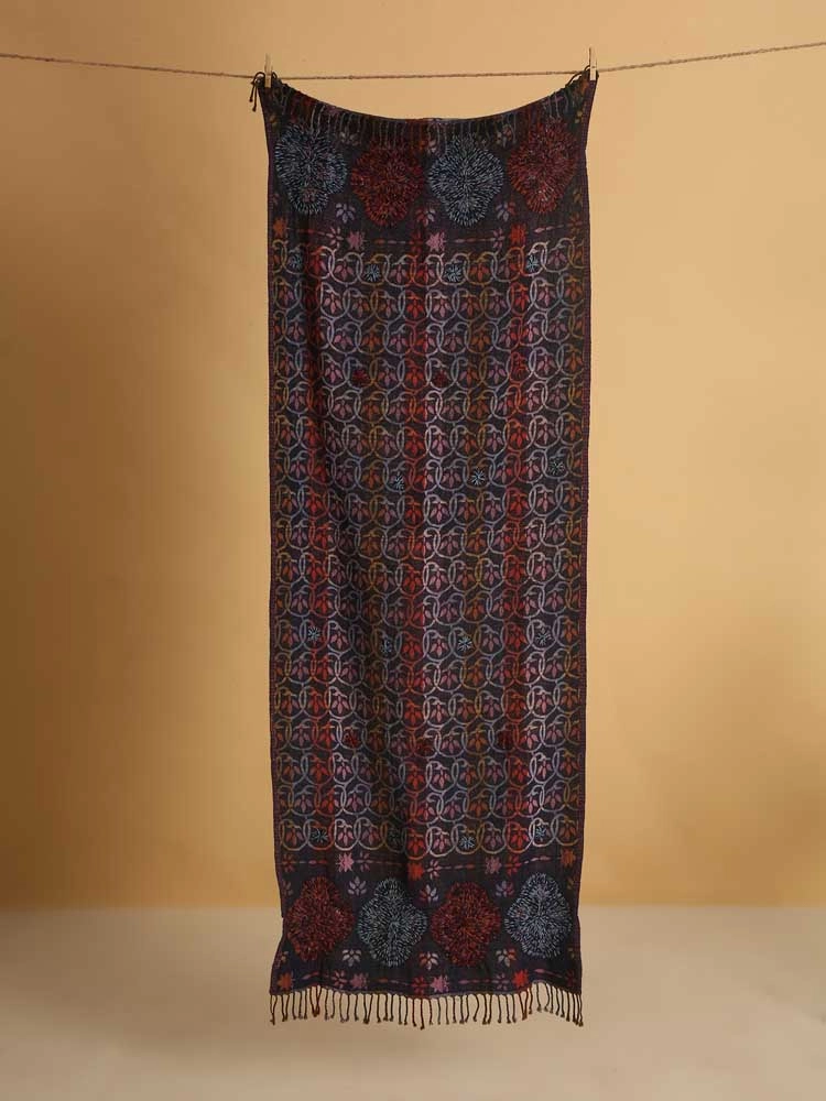 ImageSkarn Paisley Merino Wool Hand Emb Stole – Midnight Multi