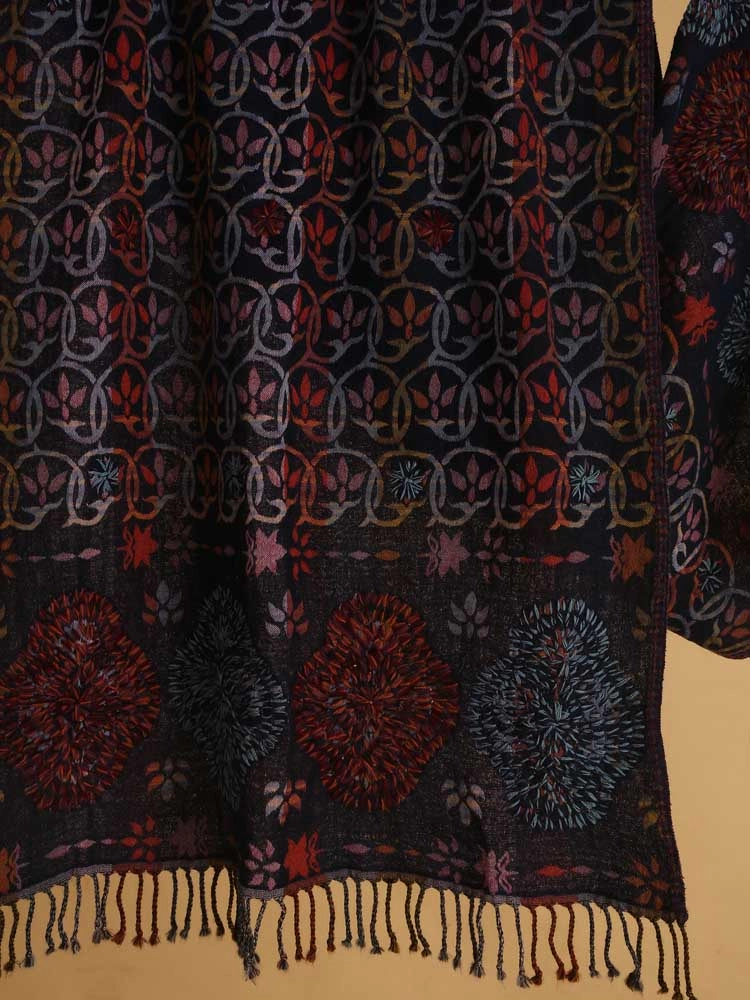 ImageSkarn Paisley Merino Wool Hand Emb Stole – Midnight Multi