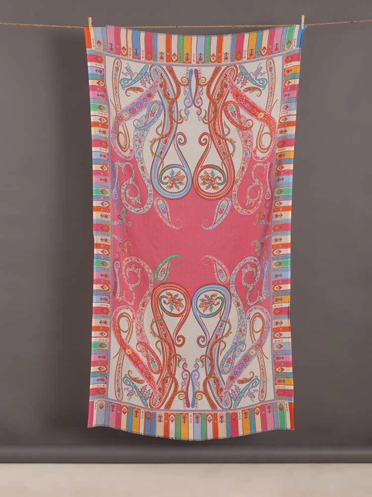 ImageAlva Paisley Cotton Shawl – Pink, Offwhite