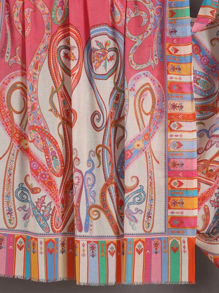 ImageAlva Paisley Cotton Shawl – Pink, Offwhite