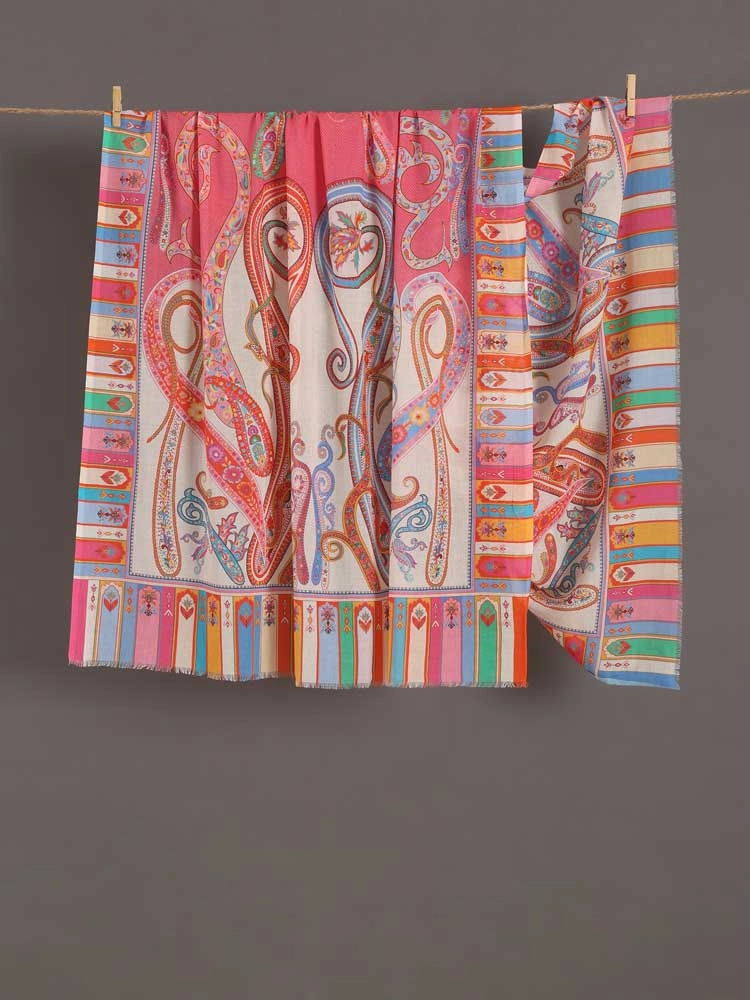 ImageAlva Paisley Cotton Shawl – Pink, Offwhite