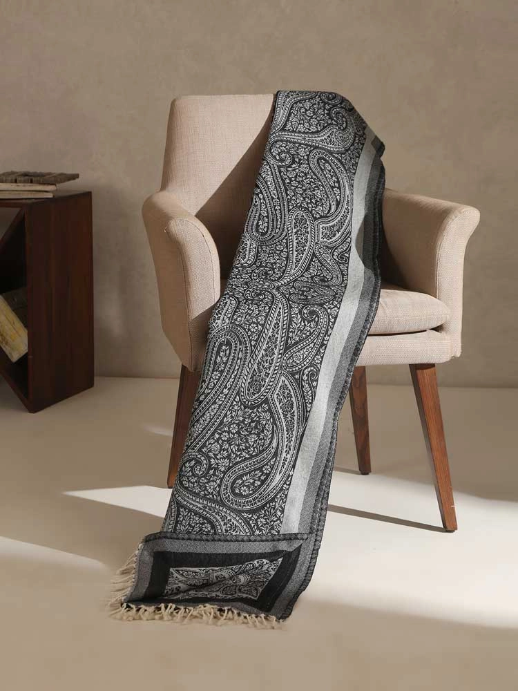 ImageHeritage Paisley SuperFine Merino Wool Armchair Throw – Fossil Grey