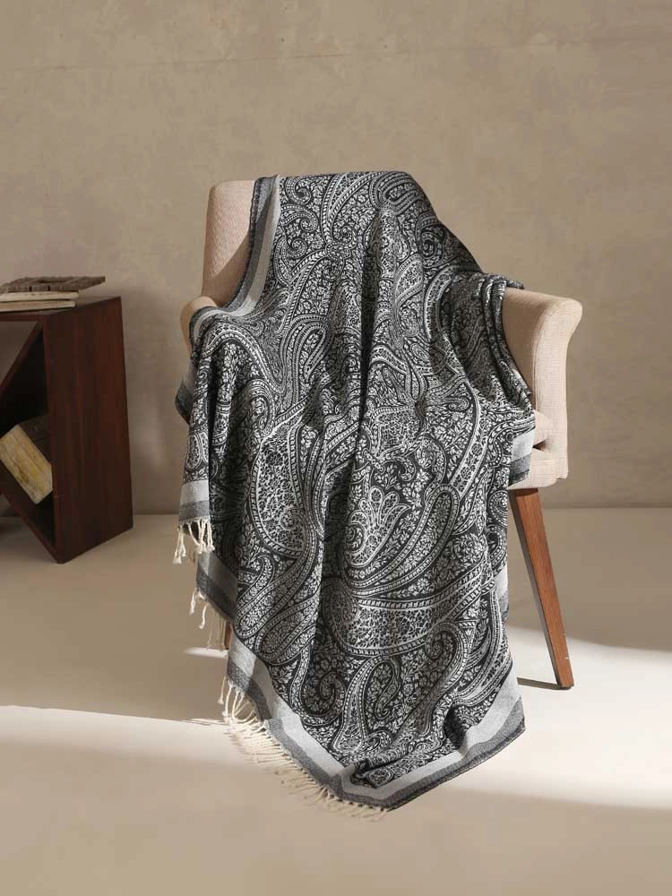 ImageHeritage Paisley SuperFine Merino Wool Armchair Throw – Fossil Grey