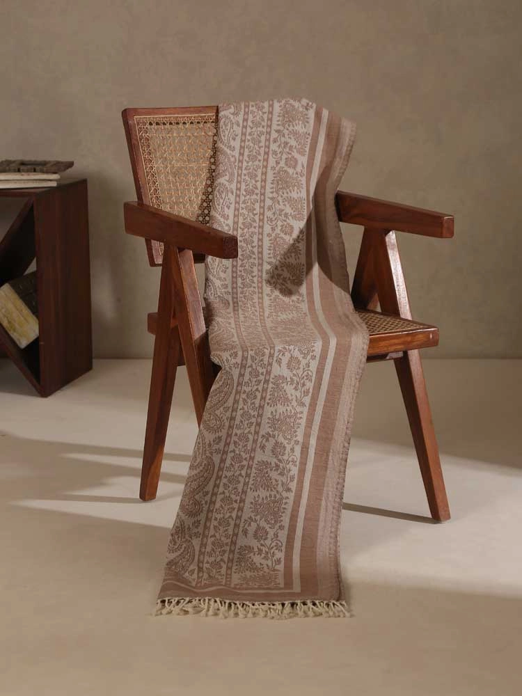ImageFjell Paisley SuperFine Merino Wool Sofa Plaid – Hazlenut Beige