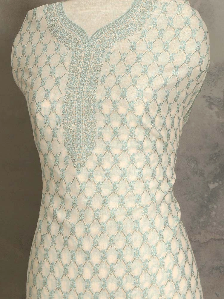 ImageZoon Paisley Cotton Unstitched Suit Set – Ivory, Mint