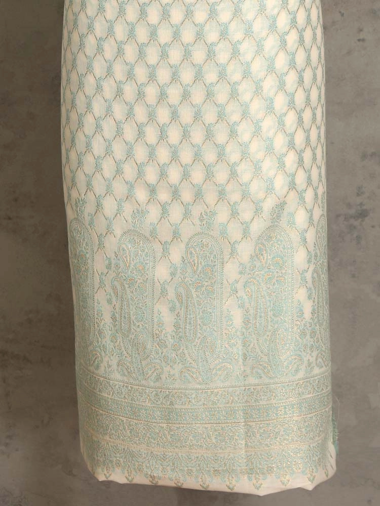 ImageZoon Paisley Cotton Unstitched Suit Set – Ivory, Mint