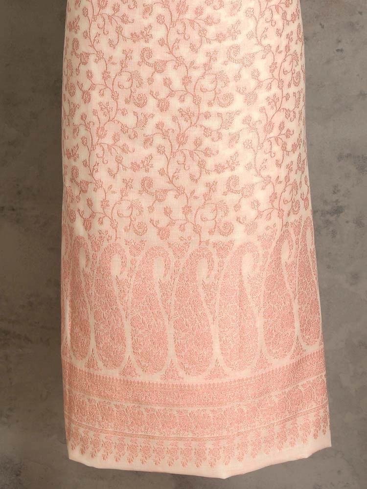 ImageZoon Paisley Cotton Unstitched Suit Set – Blush Pink, Offwhite
